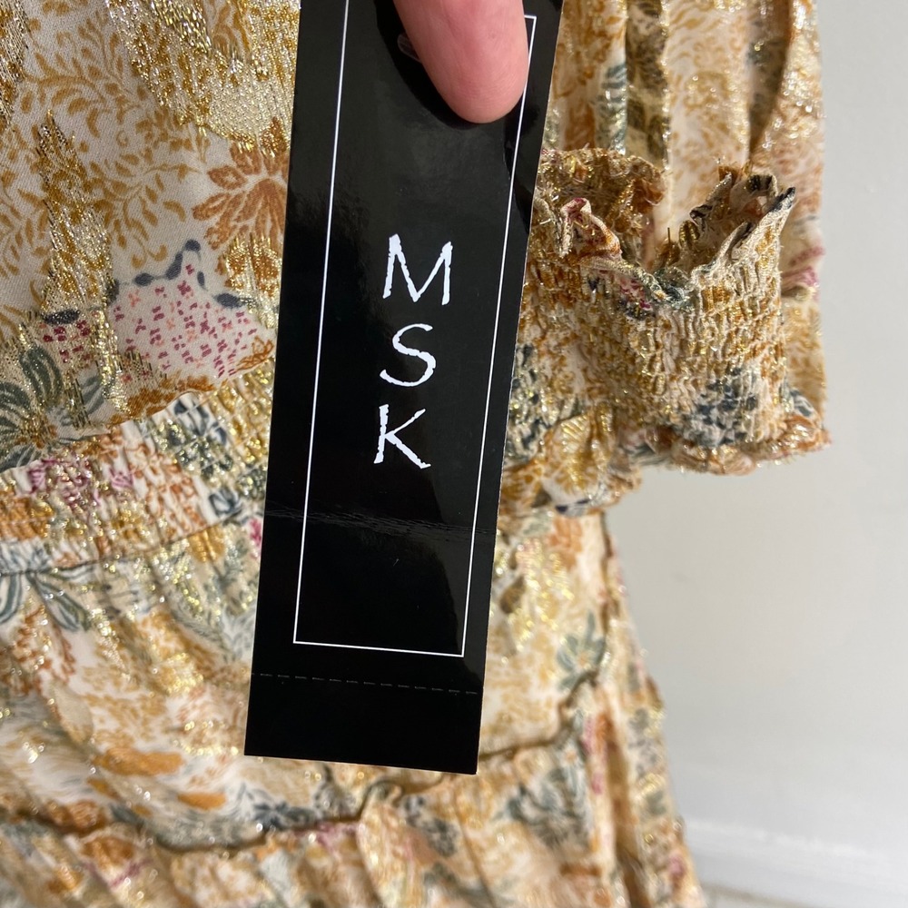 MSK Metallic Gold Floral Tiered Maxi Dress 93467194Q size M NEW - Picture 10 of 14